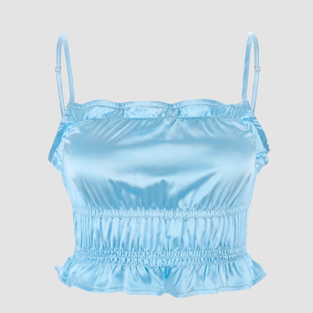 Y2K Light Blue Satin Crop Top